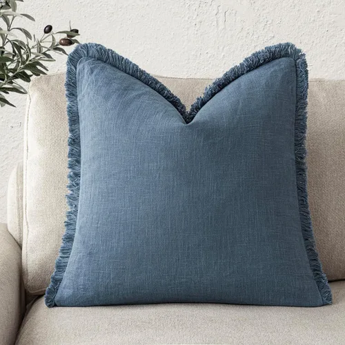Vista 23 de Foindtower Fundas de almohada decorativas de lino con flecos, acogedora funda de cojín bohemia estilo farmhouse con borlas, funda de almohada