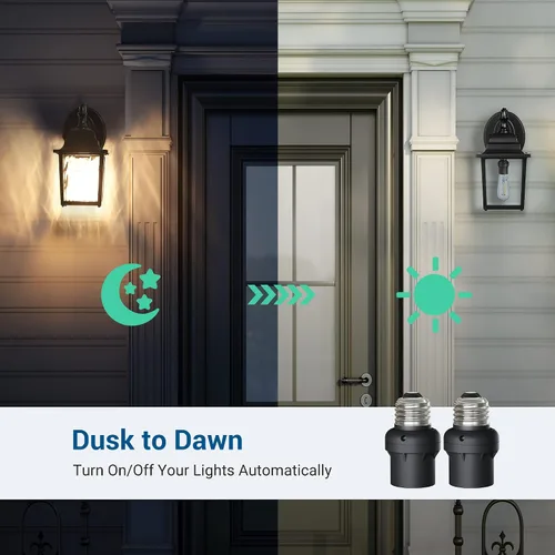 Vista 3 de DEWENWILS Enchufe Sensor de Luz, Enchufe Sensor de Atardecer a Amanecer E26 E27, Enchufe de Bombilla para Luminarias, Compatible con Bombillas Negro