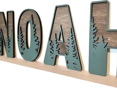 Vista 10 de Letrero con nombre para guardería, letrero bohemio para guardería, letreros de apellido familiar, arte de pared 3D para habitaciones de niños