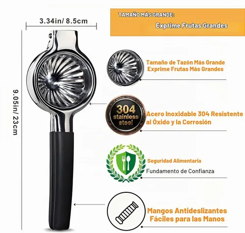 Vista 2 de Exprimidor de limón de acero inoxidable, exprimidor manual de cítricos XL Non-Slip Silicone Handles, 304 Grade Steel Large Manual Citrus Press