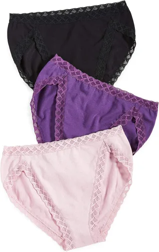 Vista 12 de Natori Paquete de 3 calzoncillos de corte francés Pima Bliss para mujer Negro/Café/Blanco