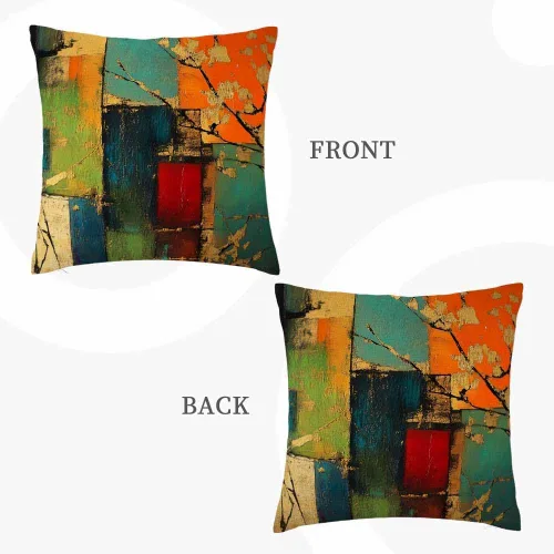 Vista 4 de IBILIU Fundas de almohada de 18 x 18 pulgadas con diseño de arte grunge, color verde, rojo y dorado, pintura de óxido, fundas de cojín de lino