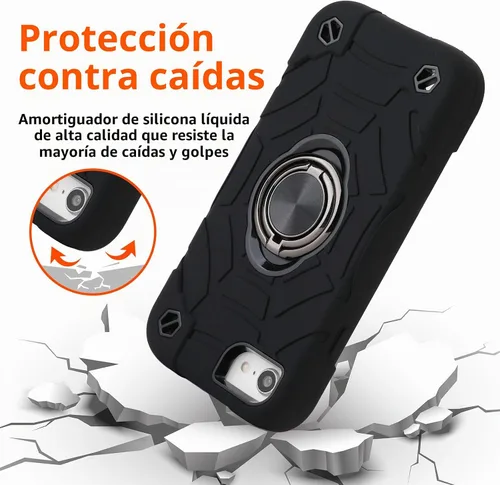 Vista 2 de Funda para iPhone SE de 3ª/2ª generación, iPhone 8/7/6/6S con soporte (no para modelos de tamaño grande), funda híbrida a prueba de golpes de Negro