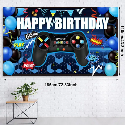 Vista 2 de Tatuo Decoraciones de cumpleaños de videojuegos para niños, decoración de Azul