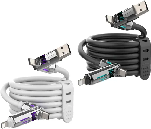 Vista 14 de MFish Cable de carga USB 4 en 1 con funda de transporte, cable de carga rápida de 240 W, USB-A y USB-C dual a USB-C/Lightning, para iPhone Negro