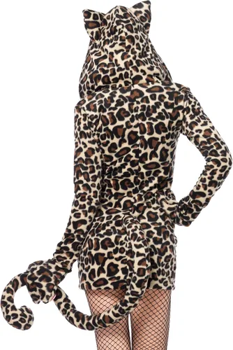 Vista 2 de Leg Avenue Disfraz acogedor de leopardo con capucha para mujer, negro, marrón