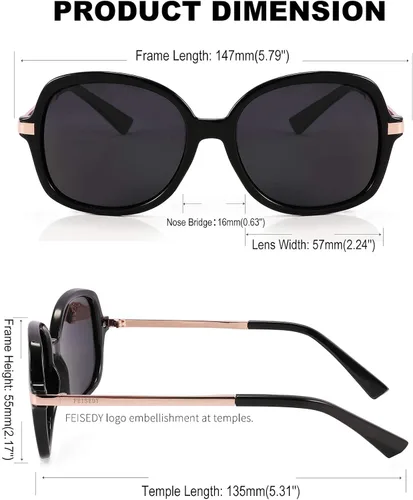 Vista 6 de FEISEDY Gafas de sol polarizadas elegantes clásicas para mujer, gafas de sol cuadradas anchas B2683