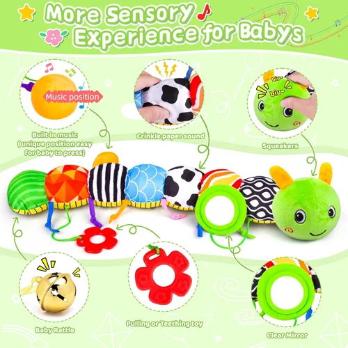 Vista 2 de Juguetes para bebés de 0-6 y 6-12 meses, juguetes de peluche para bebés para tiempo de acostarse y desarrollar habilidades sensoriales con crujido