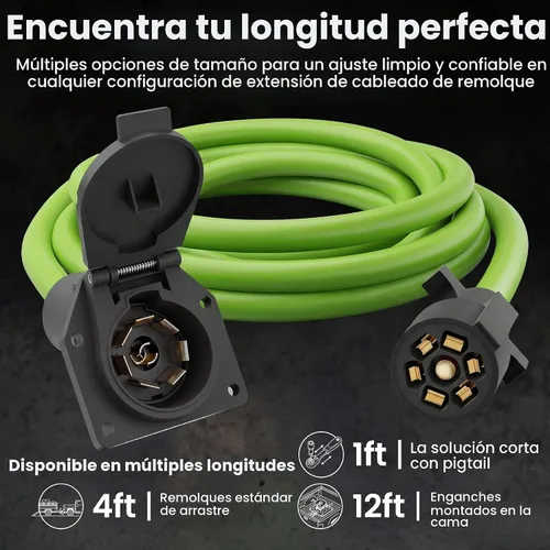 Vista 8 de GEARit Cable de extensión para remolque de 7 vías (1 pie) Enchufe de remolque de 7 pines Cable en línea Arnés de cables Conector de clavijas dobles