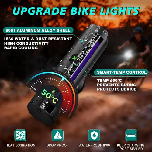 Vista 6 de BUCKLOS Luces de bicicleta súper brillantes para montar en la noche, 1500, 1200, 800, 600, 400 lúmenes, para conducción nocturna, faros delanteros
