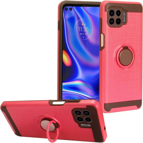 Vista 7 de Para Motorola One 5G, Moto One 5G UW /XT2075 - Funda de teléfono resistente a prueba de golpes de estilo cepillado - CS3 rosa intenso CS3 Negro/Rosa