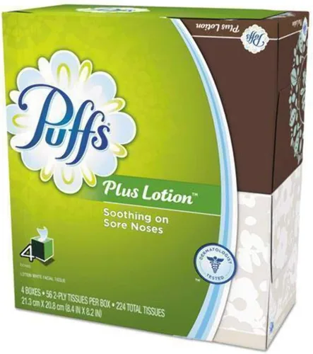 Vista 6 de Puffs Plus Loción Facial pañuelos, 3 cajas familiares, 124 pañuelos por caja