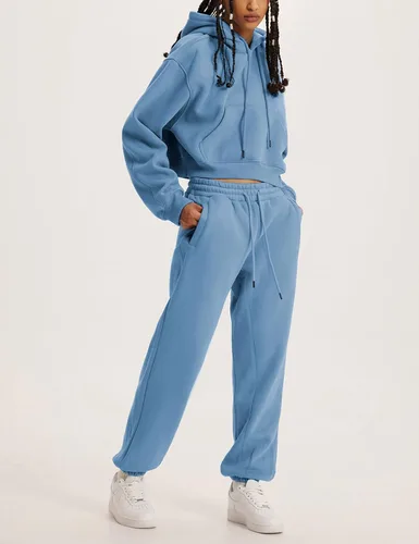 Vista 8 de Tanming Conjunto de 2 piezas para mujer, sudadera de forro polar, pantalones deportivos