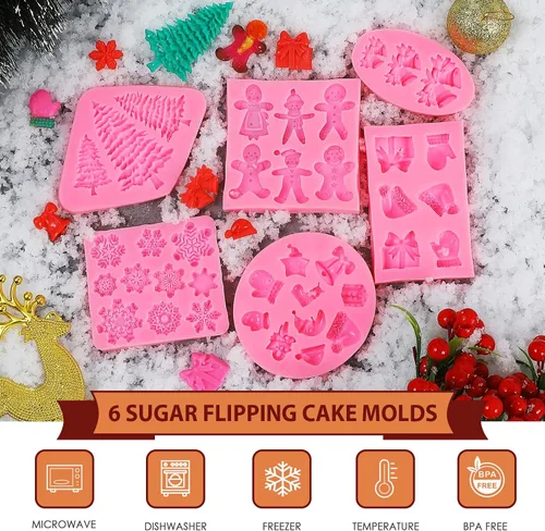Vista 5 de Moldes de silicona para fondant de Navidad, lindo árbol de Navidad, Papá Noel, oso amoroso, alce, muñeco de nieve, invierno, congelado, fiesta
