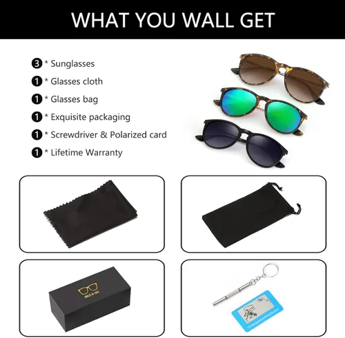 Vista 7 de VIYSIOO Gafas de sol para mujeres y hombres gafas de sol vintage para mujer paquete de 3 unidades redondas clásicas retro espejadas polarizadas