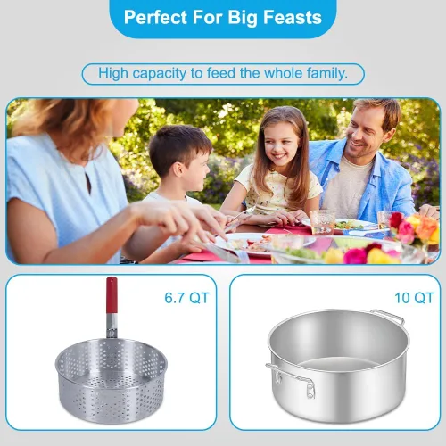 Vista 7 de Kit de freidora de pescado para exteriores de 10 cuartos de galón: olla de aluminio resistente y canasta de 6.7 cuartos de galón, freidora