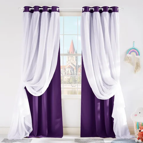Vista 14 de PONY DANCE Cortinas Opacas con Superposición de Gasa, Cortinas de Doble Capa con Aislamiento Térmico Mix & Match para Oscurecer Habitaciones