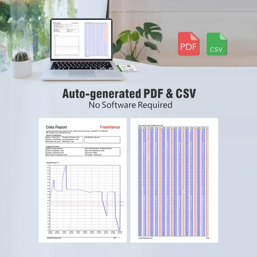 Vista 6 de Freshliance - Registrador de datos de temperatura desechable USB con 30000 puntos, informes PDF CSV automáticos de alta precisión, 7 días de uso