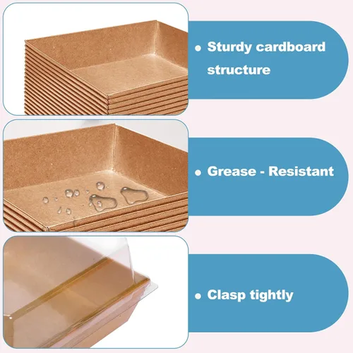 Vista 3 de Paquete de 50 cajas de papel para embutidos con tapas transparentes, recipientes cuadrados marrones de 4.3 pulgadas, cajas de postre de papel kraft