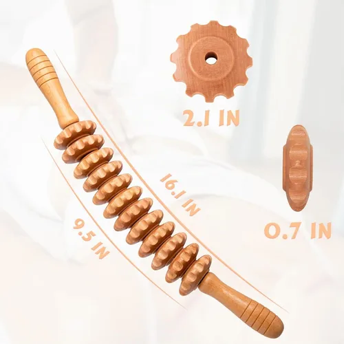 Vista 5 de Herramientas de rodillo de masaje de terapia de madera curva, drenaje linfático, masaje de celulitis y rodillo muscular de madera para cintura
