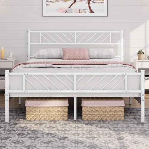 Vista 12 de Yaheetech Estructura de Cama Plataforma de Tamaño Individual con Cabecera de Diseño de Flecha, Base de Colchón de Metal de 13 Pulgadas