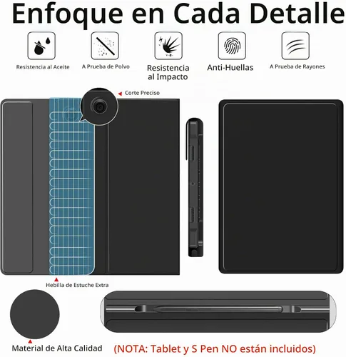 Vista 8 de JUQITECH Funda con teclado retroiluminado para Samsung Galaxy Tab A8 de Negro A8