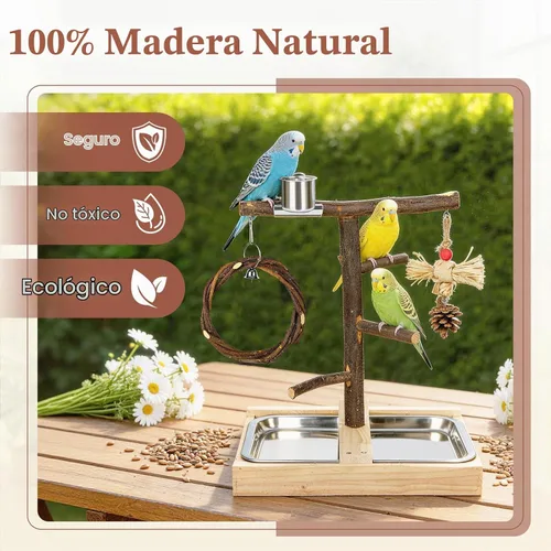 Vista 3 de Parque infantil de pájaro de madera natural Parrot Play Stand
