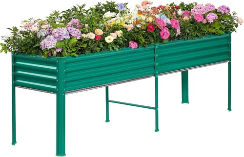 Vista 14 de Land Guard Cama de jardín elevada de metal ovalada galvanizada con patas para verduras (beige)