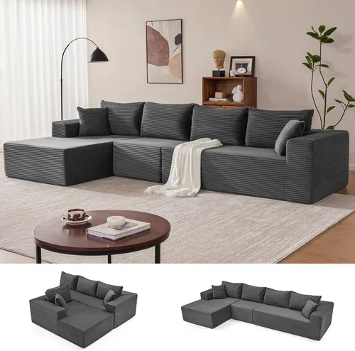 Vista 30 de Mangodan - Sofá seccional en forma de nube, sofá sin huesos para sala de estar, sofá seccional modular con asiento profundo, cómodo sofá de felpa