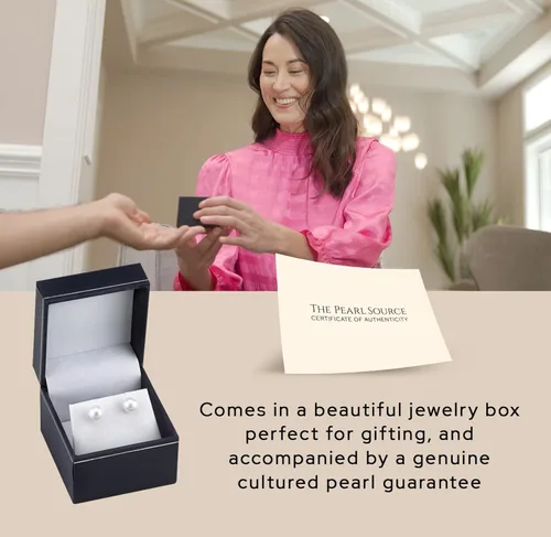 Vista 5 de The Pearl SOURCE - Pendientes redondos de perlas cultivadas en agua dulce de plata de ley para mujer
