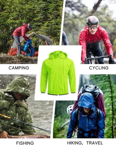 Vista 5 de COOFANDY Chaqueta impermeable para hombre, ligera, impermeable, con capucha, para correr, senderismo, ciclismo