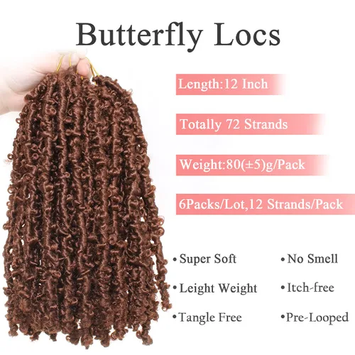 Vista 2 de Leeven Cabello de ganchillo de 12 pulgadas de color marrón mariposa 30#
