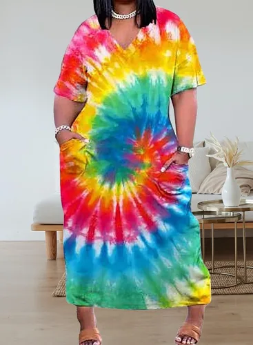 Vista 4 de SUZONANA Vestido de camiseta casual para mujer, cuello en V, manga corta, con dos bolsillos frontales, color sólido, vestido de gran