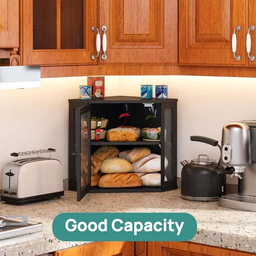Vista 7 de viewcare Caja de Pan de Esquina para Encimera de Cocina, Caja de Pan de Madera de Bambú Negra, Caja de Almacenamiento de Pan de Gran Capacidad