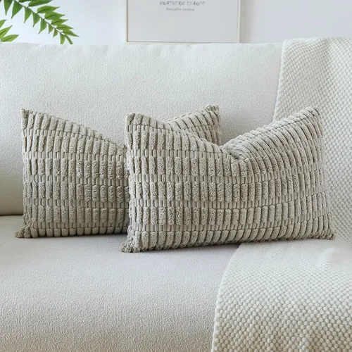 Vista 46 de OTOSTAR - Paquete de 2 fundas de almohada decorativas de pana suave de 18 x 18 pulgadas, funda de cojín a rayas estilo bohemio para sofá, cama, sala