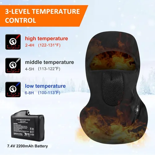 Vista 2 de Pasamontañas de esquí con calefacción para hombres y mujeres, máscara facial eléctrica con calefacción, invierno al aire libre, negro, resistente al