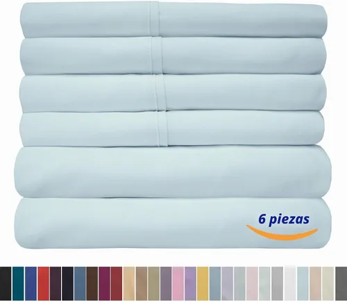 Vista 6 de Juego de sábanas de 4 piezas para camas individuales de 1500 hilos de microfibra de cepillado fino con bolsillo profundo - 1 funda de almohada
