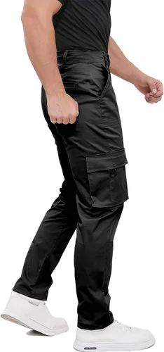 Vista 3 de ALLELMS Pantalones cargo para hombre, ajuste clásico, elásticos, ligeros, casuales para hombre