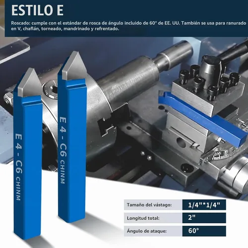Vista 6 de 10 piezas de herramientas de corte de torno de metal de 1/4", juego de herramientas de corte de punta de carburo C-6, kit de herramientas de corte