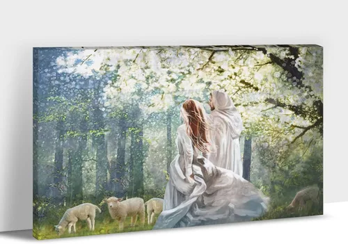Vista 26 de Arte de pared de granja - Lienzo de arte de pared de margaritas con cita de Jesús, Hoy elijo fe, esperanza, amor, paz, alegría, pintura de flores