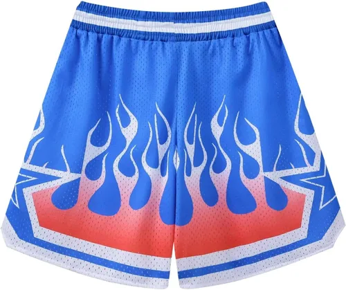 Vista 8 de BOOMLEMON Pantalones cortos de baloncesto para hombre, pantalones cortos deportivos de entrenamiento casual con estampado gráfico de malla