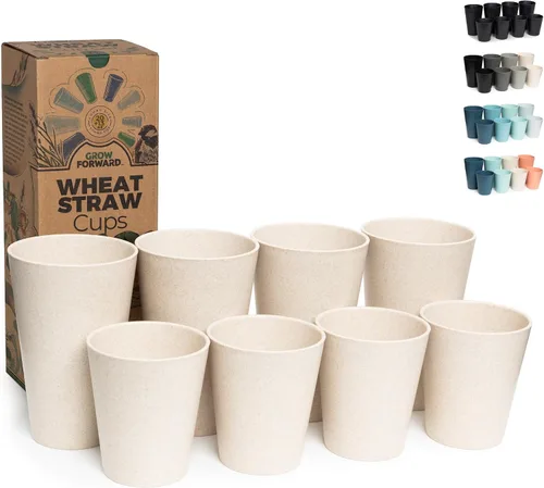 Vista 10 de Grow Forward Vasos de paja de trigo prémium – Vasos de plástico duro irrompibles sin BPA de 13 y 20 onzas – Vasos de plástico ligero reutilizables