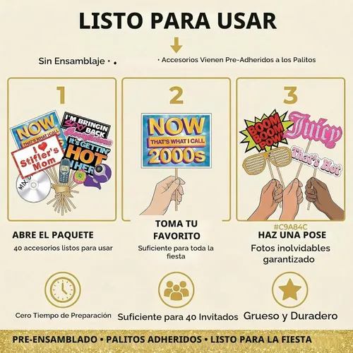 Vista 4 de 2000s Y2K Photo Booth Props – 40 piezas – Suministros de fiesta Y2K retroceso, decoraciones y regalos