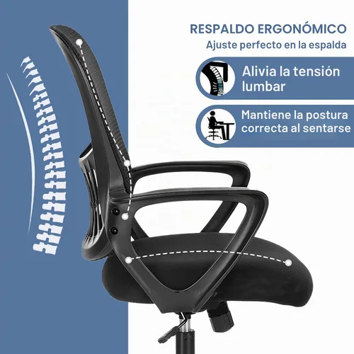 Vista 4 de Silla de escritorio ergonómica de oficina, cómoda silla de trabajo para computadora con reposabrazos, silla giratoria con ruedas para oficina