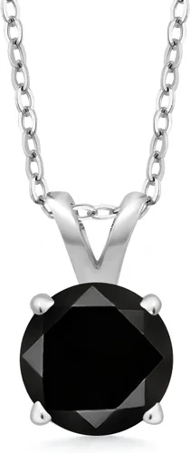 Vista 131 de Gem Stone King Collar con colgante solitario de plata de ley 925 de 0.236 in con piedra natal redonda Collar de 4 puntas para mujer Con cadena
