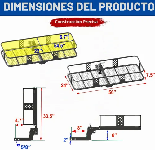 Vista 3 de Transportador de carga de enganche de 56 x 24 x 7 pulgadas para receptor