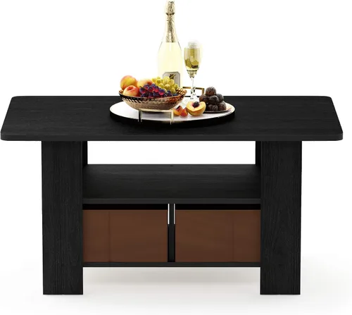 Vista 3 de Mesa de café Andrey de Furinno con cajón contenedor, color Americano/marrón medio, pequeño, tapa no elevable 2 cajones de contenedor, esquinas