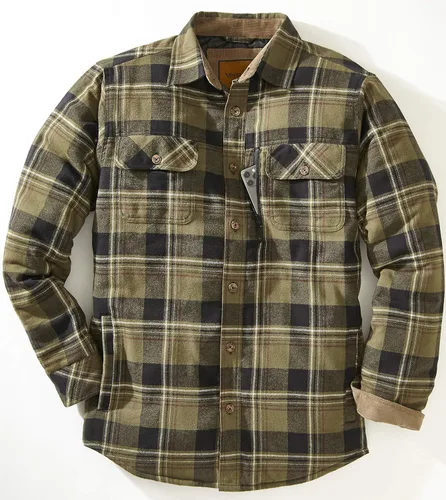 Vista 2 de Venado Chaqueta a cuadros para hombre, manga larga, forro de franela cepillada, resistente