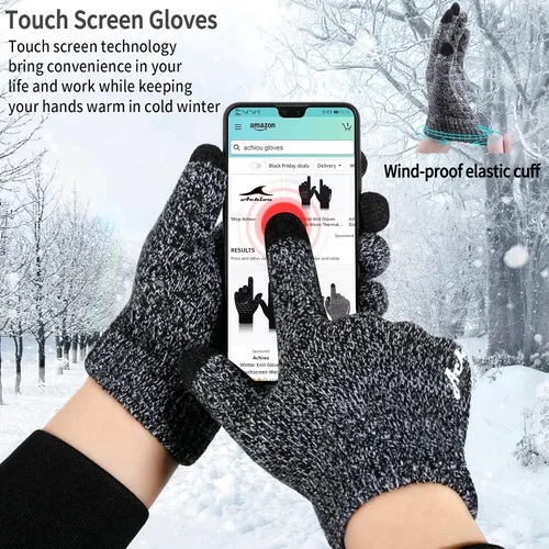Vista 7 de Achiou Guantes de invierno para hombres y mujeres, guantes para pantalla táctil, gel de silicona antideslizante grueso mejorado, forro térmico