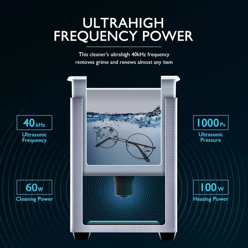 Vista 3 de Máquina de Limpieza Ultrasónica Profesional CREWORKS, Máquina Ultrasónica con Calentador y Temporizador, Limpiador Ultrasónico Digital para Joyas